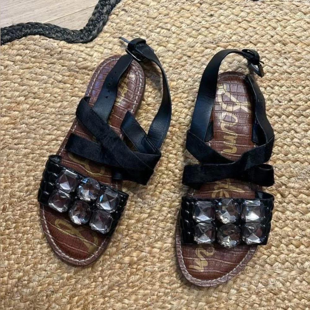 Sam Edelman Black Sandals with Crystal Embellishments